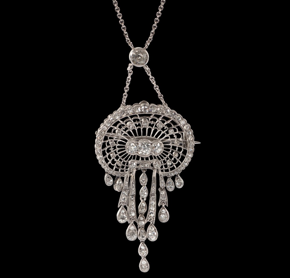 Antique Jewellery » Platinum and White Gold Edwardian Brooch Pendant